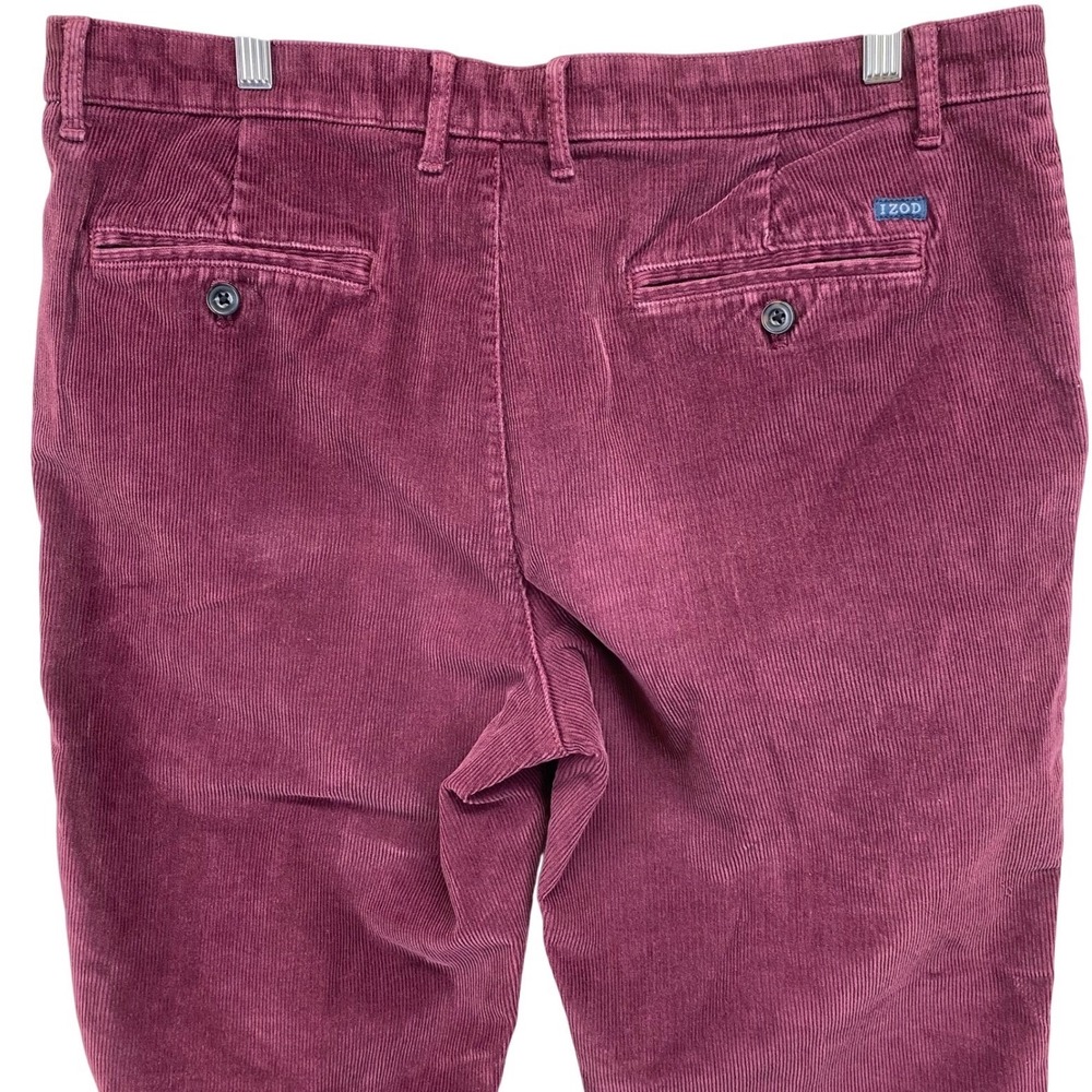 IZOD Mens Burgundy Corduroy Straight Fit Pants‎ 36x30 Cotton Spandex Academia
